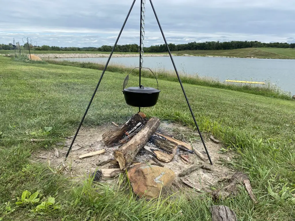 Tripod cooking on a campfire