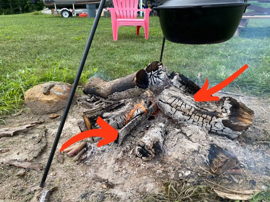 Our test firewood has been on the fire for 45 minutes. The little piece is almost gone and the big piece is holding strong.
