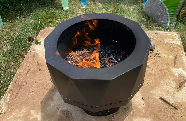 Flames coming from this small pit from Blue Sky Outdoor Products
