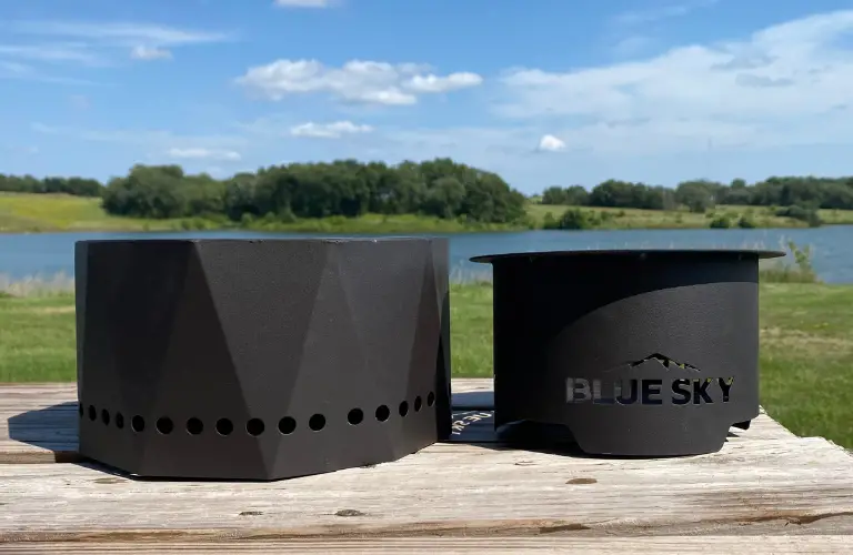 the two pieces of the pike ultra portable smokeless fire pit