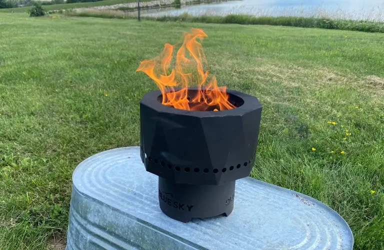 pike ultra portable smokeless fire pit on a galvanized tub